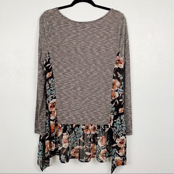 Umgee Long Sleeve Floral Print Ruffle Hem Tunic - Picture 6 of 7
